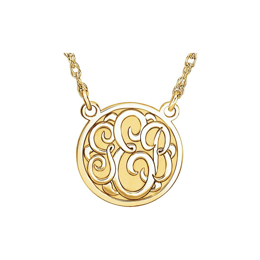 Three Letter Solid Circle Script Uppercase Monogram Necklace