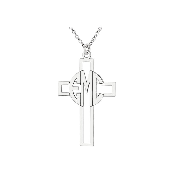 Three Letter Block Monogram Cross Necklace