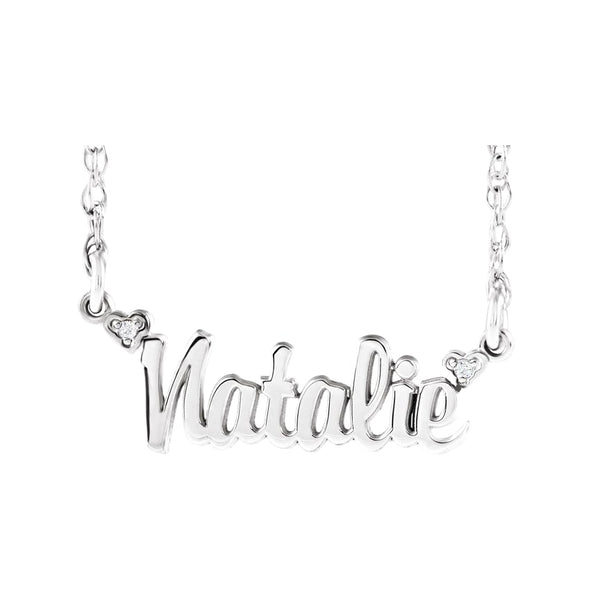 Script Nameplate With Diamond Hearts Necklace