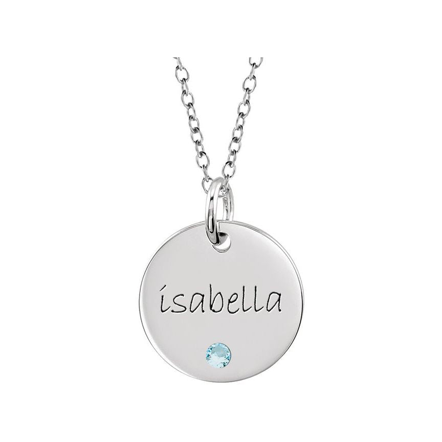 Birthstone Engravable Disc Pendent or Necklace