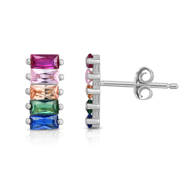 Rainbow Stone Bar Sterling Silver Earrings