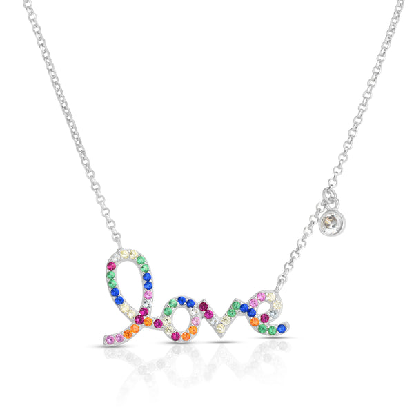 Rainbow Stone Love Sterling Silver Necklace