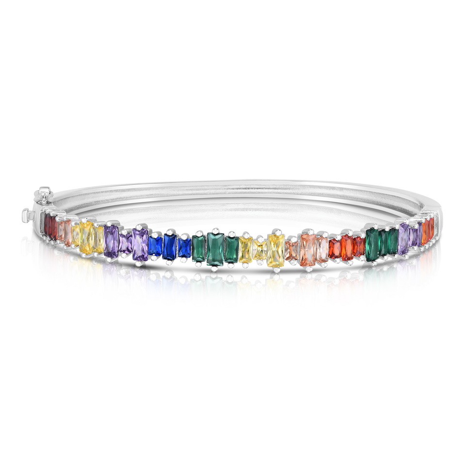 Rainbow Stone Scattered Bars Sterling Silver Bracelet