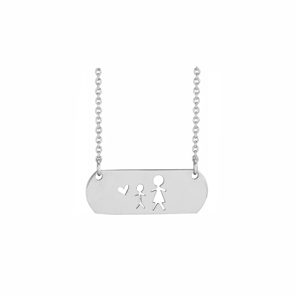 Mother & Child Stick Figure Bar Family Necklace