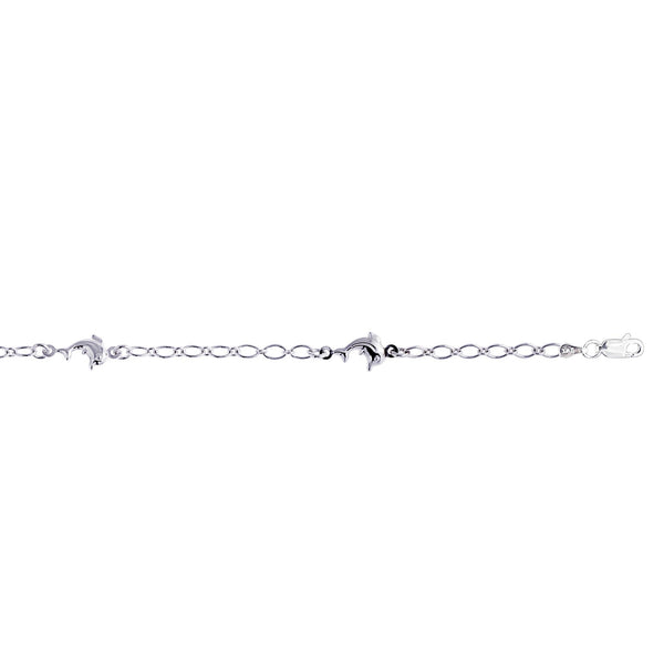 Sterling Silver Dolphin Station Anklet