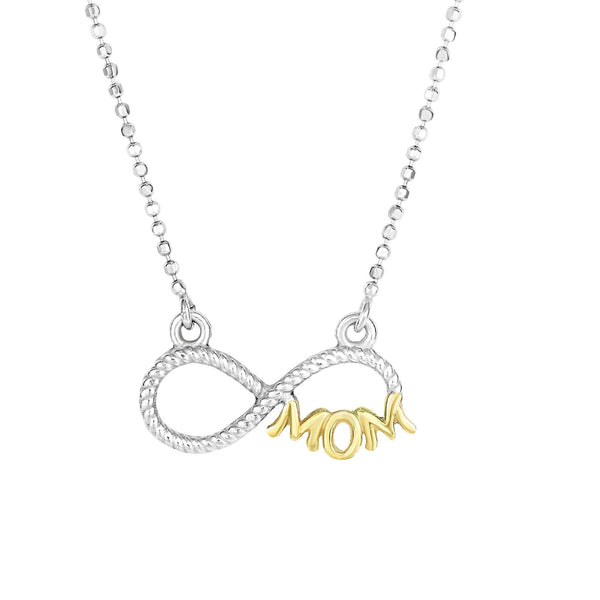 Sterling Silver Two-tone CZ Infinity Mom Necklace