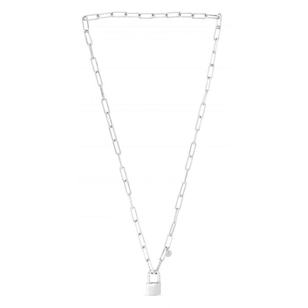 Sterling Silver Lock Paperclip Link Necklace