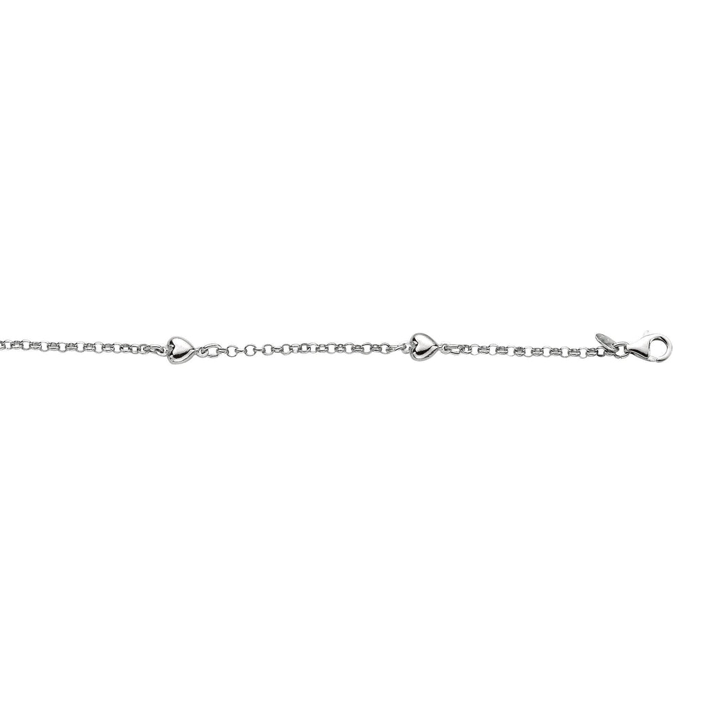 Sterling Silver Heart Station Anklet