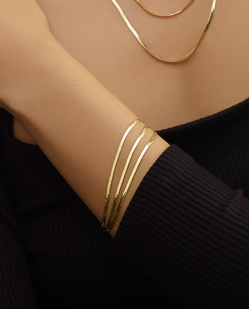 14K Gold Three Strand Herringbone Bracelet