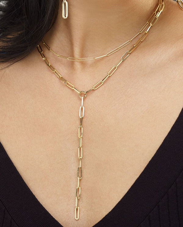 14K Gold Lariat Paperclip Y-Necklace