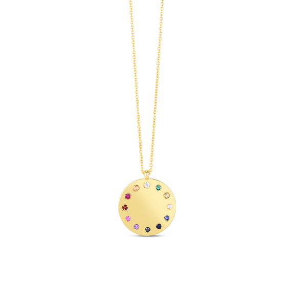 14K Gold Gemstone Rainbow Dial Medallion Necklace