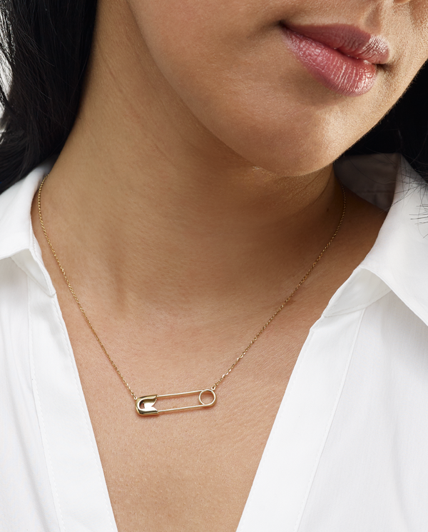 14K Gold Safety Pin Necklace